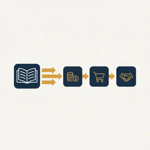 A flow diagram showing journal entries flowing into separate ledger accounts grouped by account type
