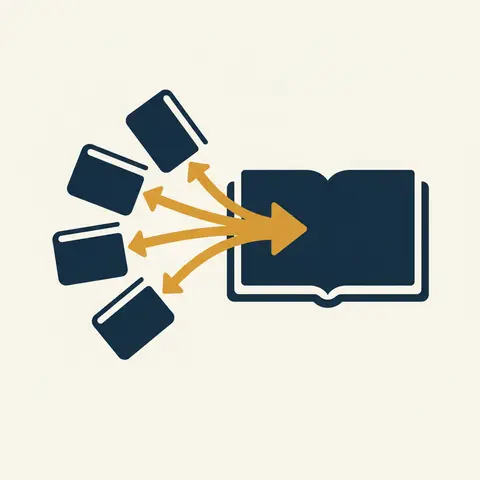 Diagram of four subsidiary books each sending an arrow into a single central ledger