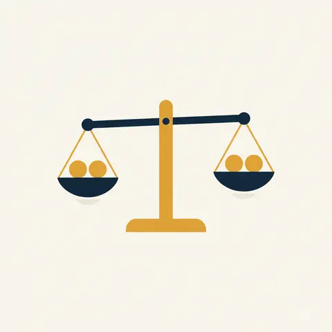 A balanced weighing scale with a hidden error symbol underneath, showing false balance