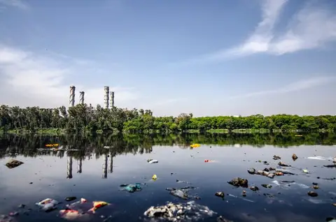 Polluted river near an industrial area in India.