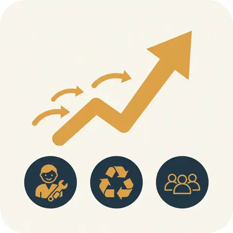 Diagram showing how employee loyalty, reduced waste, and community goodwill together drive long-term profit.