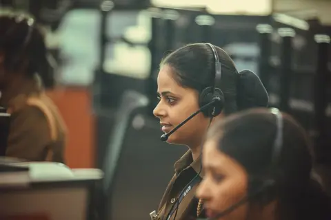Workers at a business process outsourcing centre in India