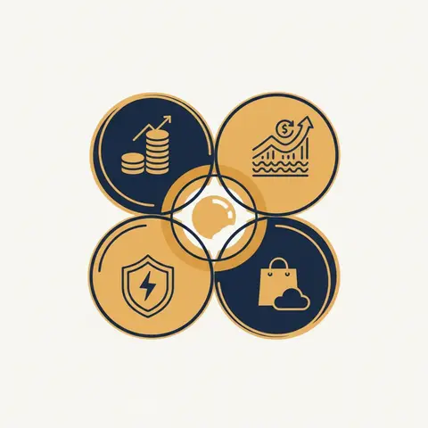 Diagram showing the five key characteristics of a business arranged as interconnected circles