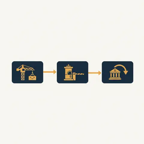 Three-stage Build-Operate-Transfer timeline diagram for a PPP project