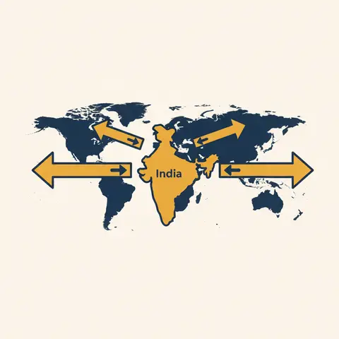 World map showing two-way investment flows between India and other countries