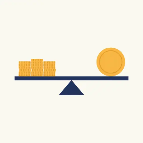 Seesaw diagram showing how small premiums from many businesses pool together to pay one large insurance claim
