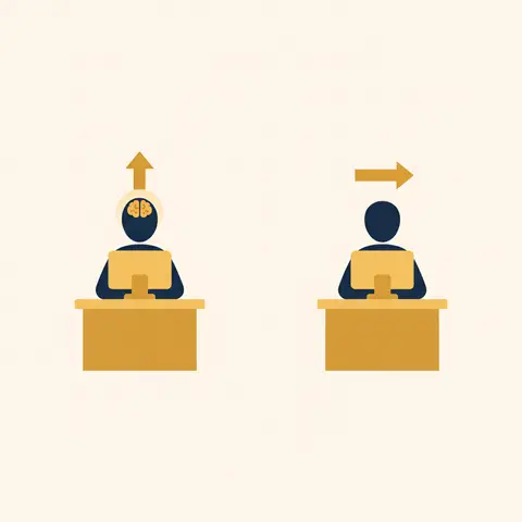 Diagram comparing a skilled worker with high output to an unskilled worker with lower output