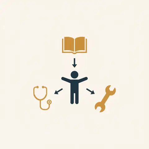 Triangle diagram showing education, health, and training as three inputs that build human capital in a person