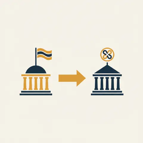 Diagram showing a government-owned building transferring to private ownership through disinvestment