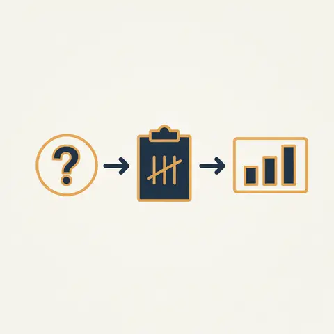 Diagram showing the flow from a question, to data collection, to a bar chart used for decision-making.
