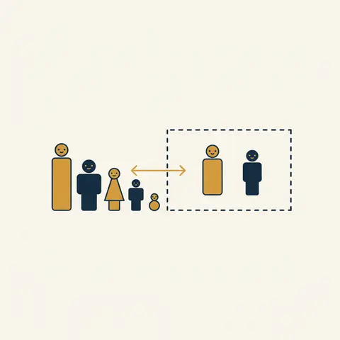 Diagram illustrating sampling bias by showing only taller figures selected into a sample, leaving shorter figures excluded.