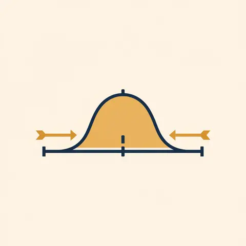 Bell curve showing mean at centre and standard deviation as the spread on either side