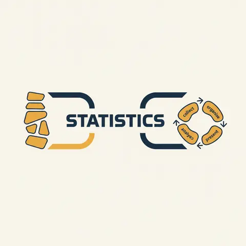 Diagram showing the two meanings of statistics: as numerical facts and as a science with four stages.