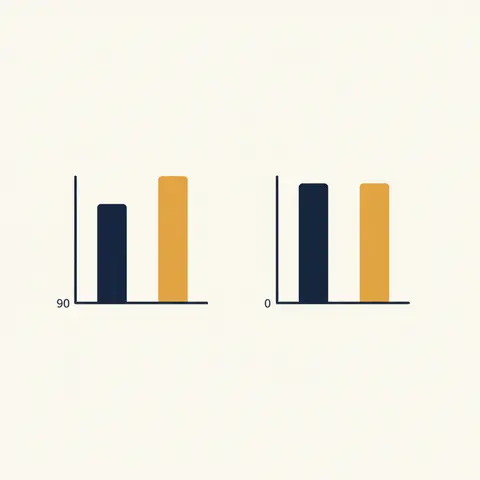 Two bar charts showing how a cropped y-axis makes a small difference look large.