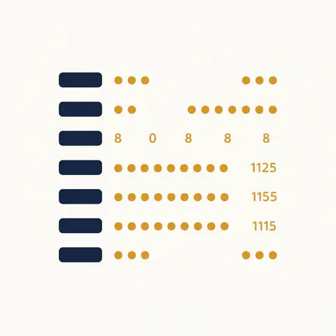 Simple frequency distribution table with six rows, showing higher counts in the middle rows.
