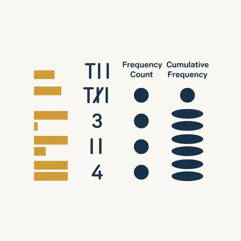 Frequency table with class intervals, tally marks, frequency, and cumulative frequency columns