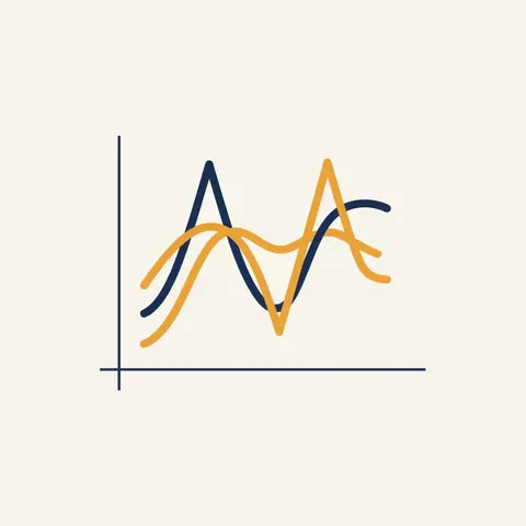 Two frequency polygon lines in different colours on the same axes comparing two groups