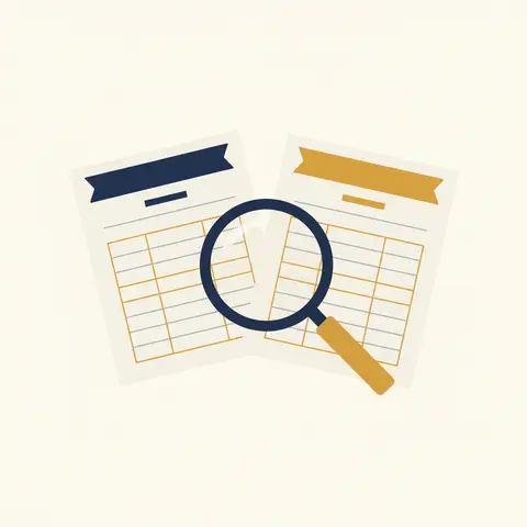 Two identical financial report templates being compared side by side, illustrating standardised company reporting