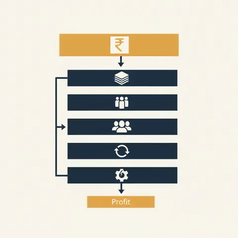 Waterfall diagram showing income at the top being reduced by successive expense categories to arrive at profit at the bottom