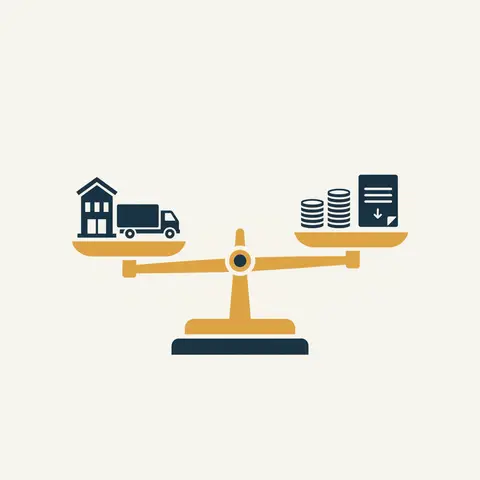 A perfectly balanced scale with assets on one side and liabilities plus equity on the other, illustrating the accounting equation