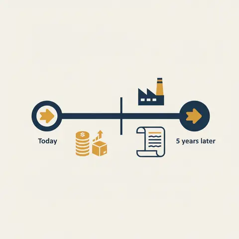 A timeline with a 12-month dividing line separating current items on the left from non-current items on the right