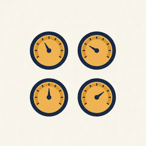 Dashboard with four gauge dials representing the four families of accounting ratios needed for a complete financial health check