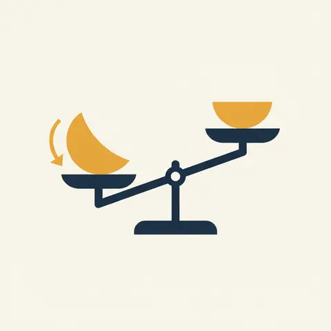Balance scale showing a partner's old share being larger than their new share, representing sacrifice