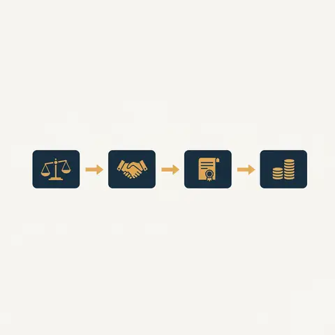 Four-step flowchart for admitting a new partner: revalue, handle goodwill, record new ratio, adjust capitals.