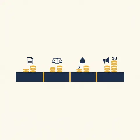 Timeline showing the four stages of share money collection with growing coin stacks at each step