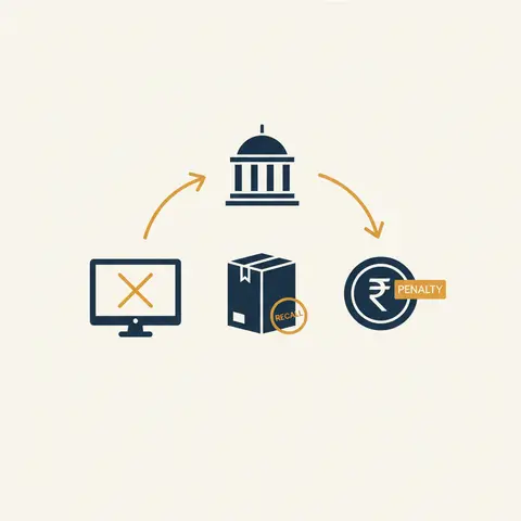Diagram showing the CCPA acting on its own against false ads, unsafe products, and imposing fines