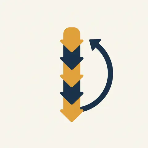 Flowchart showing five steps connected by arrows with a feedback loop from the last step back to the first.