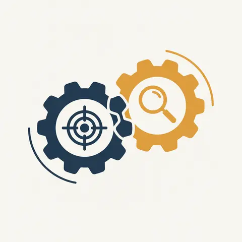 Two interlocked gears representing planning and controlling working together continuously.