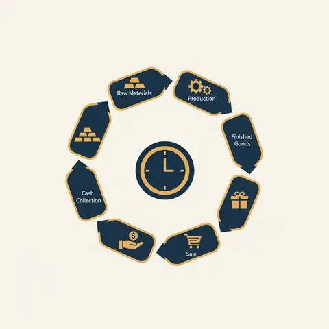 Circular diagram showing the operating cycle from raw materials to cash collection