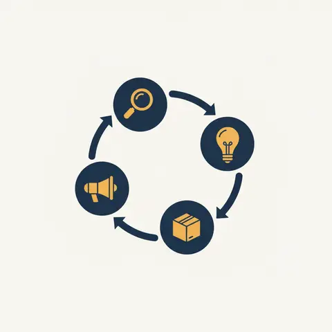Circular diagram showing the four stages of marketing as a continuous loop.