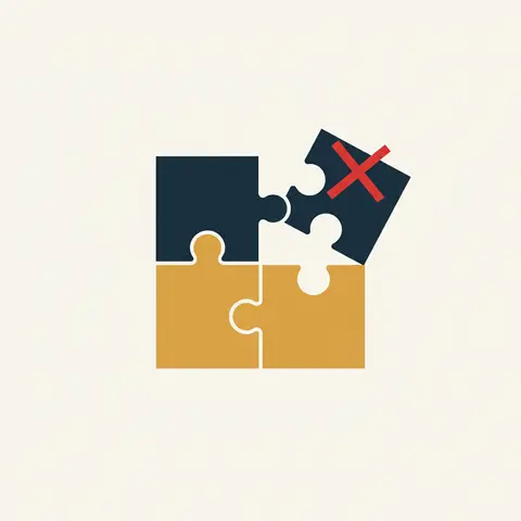 Puzzle-piece diagram showing the four Ps interlocking, with one piece misaligned to illustrate an inconsistent marketing mix.