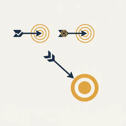 Diagram comparing efficiency and effectiveness as two arrows merging into one ideal outcome
