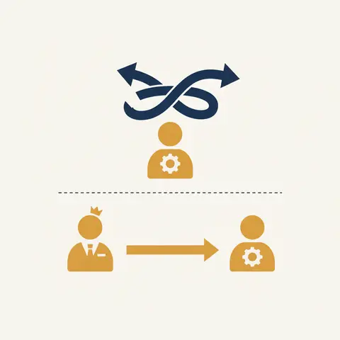 Diagram contrasting two bosses causing confusion versus one boss giving clear direction