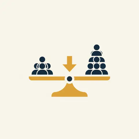 Balance scale diagram comparing current staff numbers with future staffing needs.