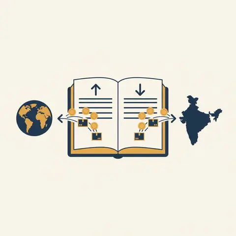 Ledger showing money flowing into and out of India from the rest of the world