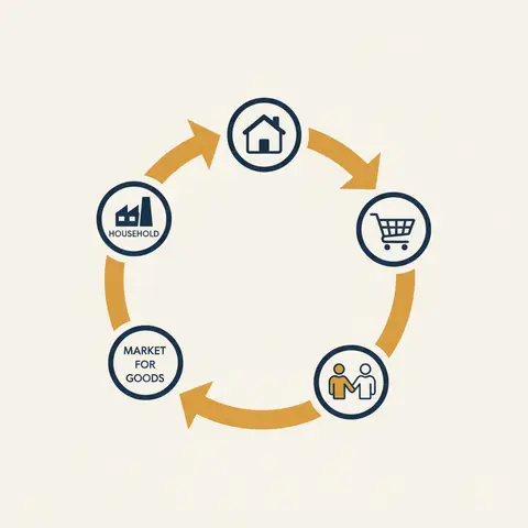 Circular flow diagram showing money moving between households and firms in a continuous loop.