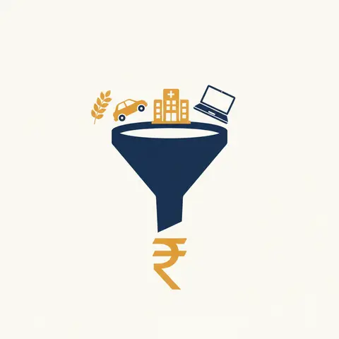 Funnel diagram showing different sectors of the economy combining into a single national income figure