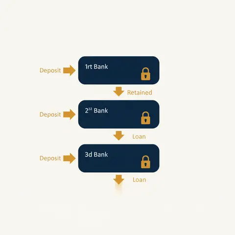 Chain diagram showing how one deposit passes through multiple banks, creating new deposits each time