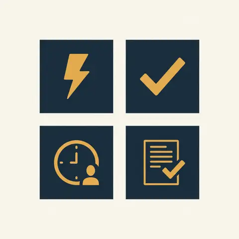 A two-by-two grid showing four icons representing the four advantages of computerised accounting.