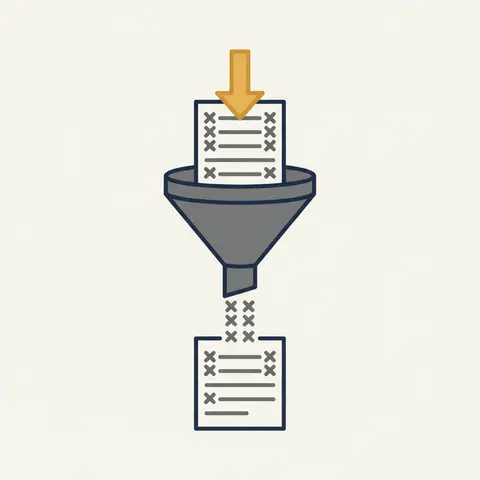 A funnel diagram showing wrong input going in at the top and the same wrong data coming out in a report at the bottom.