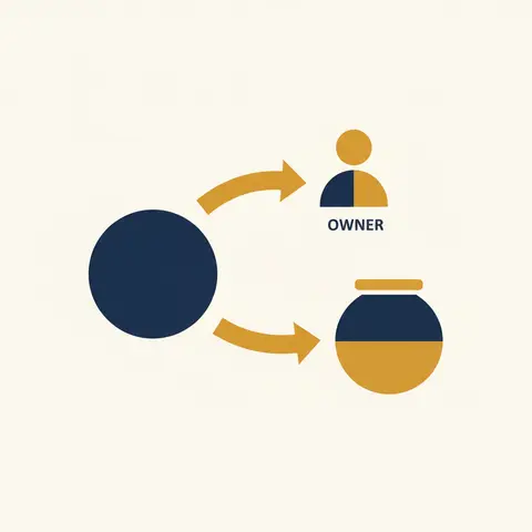 Diagram showing profit split between owner withdrawal and a general reserve jar.