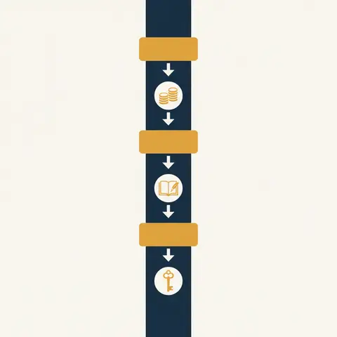 A vertical timeline showing three business transactions recorded one after another in chronological order.