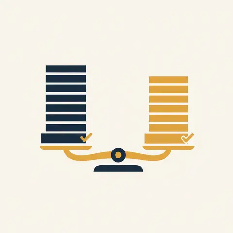 Diagram of a trial balance with equal debit and credit column totals shown on a balance scale