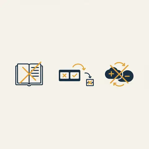 Three icons showing the three types of errors that do not disturb a trial balance: omission, principle, and compensating
