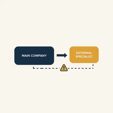 Diagram illustrating how a problem at an outsourcing partner flows back and affects the main company