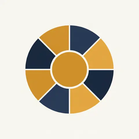 A wheel diagram showing the six characteristics of business as equal segments